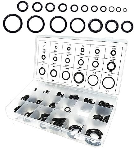 Wanfoou 225 pcs Rubber O Rings Kit, 18 Sizes Car Air Conditioning Compressor O Ring Rubber Seals Tool Kit with Plactics Box Kit