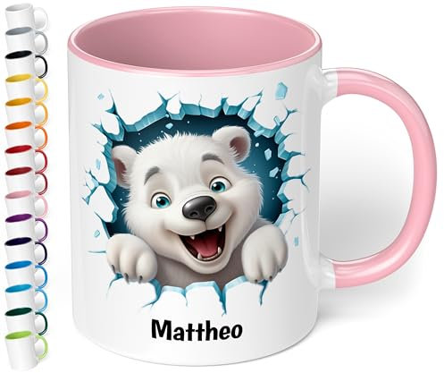 True Statements Weihnachtstasse für Kinder mit Namen personalisiert und 3D Motiven - 330ml Keramik Tasse Mädchen Junge – Geschenk zu Weihnachten (Rosa)