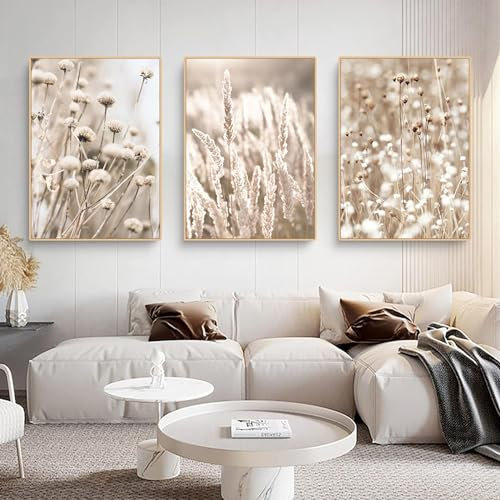 Muovel Pampasgras Leinwand bilder 3er set,Moderne Boho style Poster,Beige Pampas Wild Schilf Wandbilder,Home deko Bilder für Wohnzimmer Schlafzimmer Flur, Ohne Rahmen (Style-7,20x30cmx3pcs)