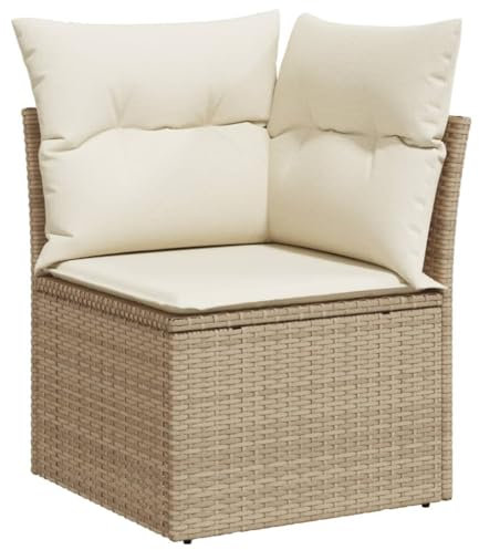 vidaXL Garten Ecksofa mit Kissen, Outdoor Sofa mit abnehmbarem waschbarem Bezug, Gartensofa mit Stahlrahmen, Gartencouch Gartenmöbel, Beige Poly Rattan