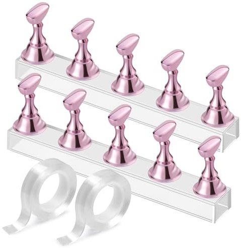 Etercycle Nail Stand Acrylic Nail Art Display Stand Practice Nail Holder for Painting Nails Magnetic Practice Stands with Double-sided Tape For DIY Salon Supplies (Pink)