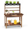 GYMAX Kids Mud Kitchen, Children Potting Bench Table with Removable Sink & Storage Shelves, Outdoor Wooden Toy Gardening Center for for 3-7 Years Old (71x41x92cmwith Chalkboard & 4 Flower Pots)