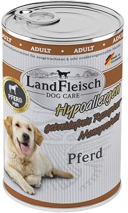 Landfleisch Hypoallergen Adult 6 x 400g Pferd | für ernährungssensible Hunde | Ohne Gluten, Zucker, GVO & Soja | Monoprotein