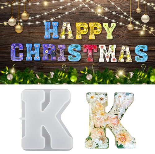 WIKIMO Silikonform Buchstaben Groß, 18 cm/7 inch Epoxidharz Formen für 3D-Alphabet, Silikonform GießForm für Geburtstag Hochzeit Party Weihnachten Kunst Basteln Ornamente(K)
