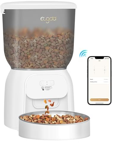 EUGAD Distributeur Croquettes Chat Automatique, 2,4 GHz WiFi, 4 L, Gamelle Chat Automatique, pour Chats et Chiens, Connecté par APP iOS/Android, Double Alimentation 1-10 Repas/Jour, Blanc et Gris