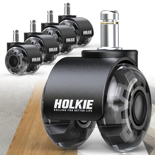 HOLKIE Office Chair Wheels 10x22mm 1KEA ONLY 2 Inch Castors Replacement, Black Dual Rubber Smooth & Silent Desk Chair Casters Wheels-Set of 5 For Hardwood Floors & Carpet Computer Gaming Rollers