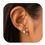 MACACHII Boucles d'Oreilles Argent 925 Plaqué Or 14 Carats, Mini Créoles et Clou, Hypoallergéniques Zirconium, Idéal Piercing, Cadeau Femme