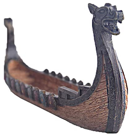 Porte-encens en forme de navires vikings, décoration rétro pour décoration d'intérieur, résine faite à la main, multicolore, 24 x 12 x 5 cm (comme indiqué)