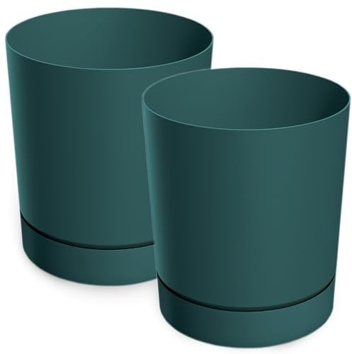 PECZEKO Blumentopf matt, Pflanzkübel aus Übertopf Kunststoff Dekorativer Topf für, groß und klein Pflanzen, 2er-Set blumenkübel, blumenkübel kräutertopf (2 Pack) Dunkelgrün, ø 20 cm