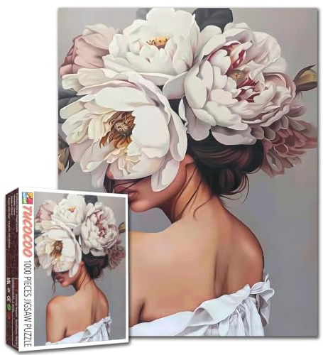 Fashion Woman Jigsaw Puzzles 1000 Stück für Erwachsene,Familien (Sexy Girl,Widlflowers,Tulips) Stücke passen perfekt zusammen 19.7''x27.6''inch Garden Flowers Frameable Magic Puzzle Art Boho Gift