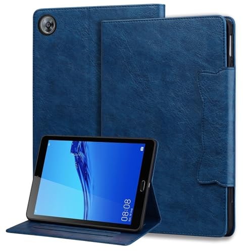 Mldjomid Custodia Tablet per Huawei MediaPad M5 Lite 8 pollici 2019 Cover Protettiva, Cover Business in Pelle PU con Slot per Schede e Funzione Stand per MediaPad M5 Lite, Fibbia Gatto Blu Reale