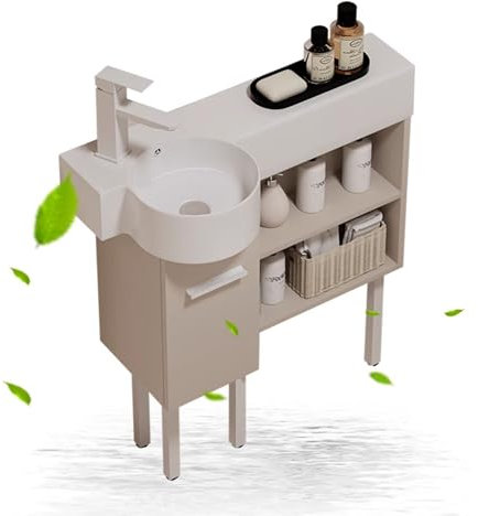 Mobile Bagno con Lavabo da Appoggio Lavandino Bagno con Mobiletto Mobile Salvaspazio Bagno con Rubinetto Freddo E Caldo Adatto per Piccoli Spazi(55cm/21.65in)