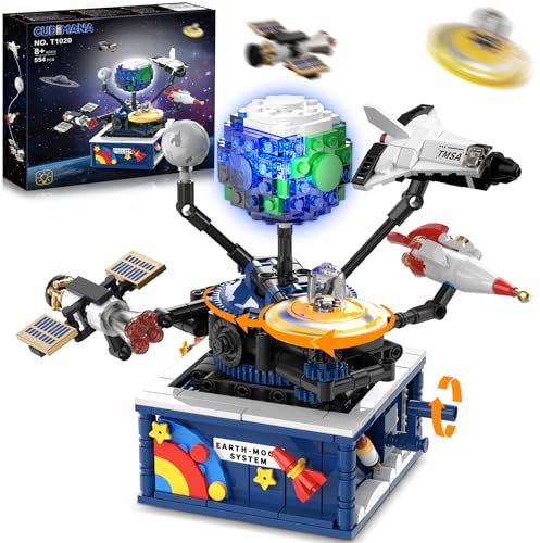 CUBIMANA Technik Planetensystem Bauspielzeug mit Licht - Weltraumforschung Rotations Bauset mit Erde und Mond, Shuttle Geschenke für 6+ Jahre alte Kinder Jungen Mädchen und Erwachsene（554 Teile）