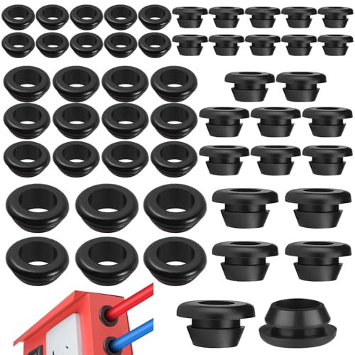 Realure 50 Pezzi Passacavi in Gomma, Flessibile Passacavo in Gomma ID 10mm 12mm 14mm, Impermeabile Elettrico Gomma Passacavi con Foro, Nero Guarnizioni in Gomma, per Proteggere Fili, Spine e Cavi