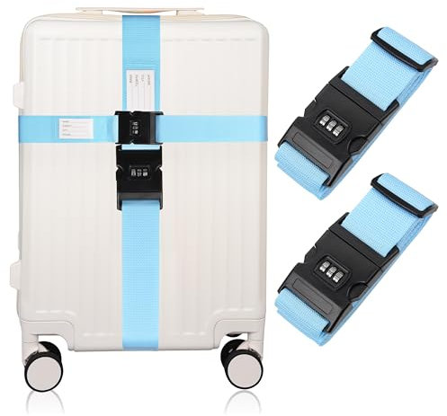 KICPUK Koffergurt 2er Set, auffällig,Koffergurt mit Zahlenschloss,Verstellbarer Reisekoffergurt,Schnelles Erkennen von Reisekoffern,200 * 5cm (Blau)