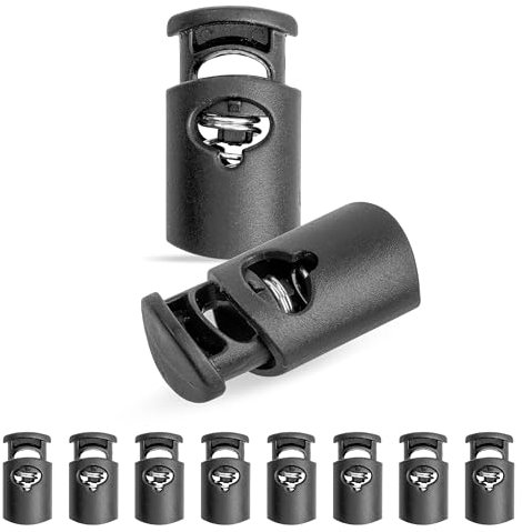 Kordel Stopper, 1-Loch, 10 Stück, Schwarz, für bis Ø 8 mm Kordeln, Band Klemme Jacke, Bekleidung, Rucksack, Gummikordel Stopper, Schnellverschluss Schnürsenkel, Schnur Rutsche, Tanka Kordelstopper