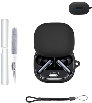 Weiche Silikonhülle für Soundcore Liberty 4 Pro Earbuds – schützende Bluetooth-Kopfhörerabdeckung mit CleanKit und Laryard, Schwarz