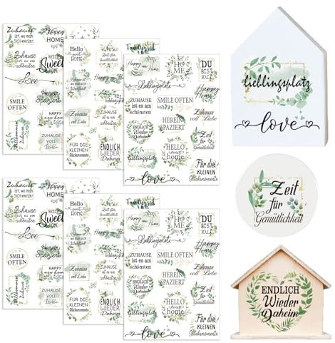 Yomover Rub on Sticker Home - 6 Stück Happy Home Rubs-on Folie, Rub on Sticker Sprüche, Transferaufkleber Aufkleber für Keraflott Möbel, Glas, Holz, Kerzen, Scrapbook, Keramik, DIY Basteln Deko