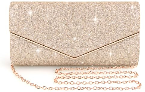BELICOO Glitzer Abendtasche, Clutch Damen, Elegante Envelope abendtasche handtasche für damen Tasche Handtasche mit Kette für Party Hochzeit Prom Bankett (Champagnerfarbe)