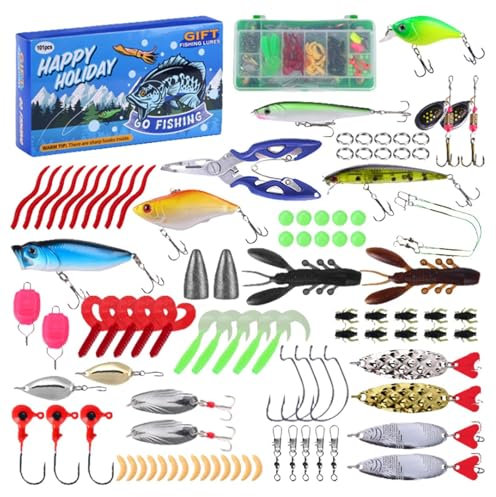 Adventskalender 2024, Angelköder-Set | 101stuck Angelgerät Mit Angelgerät Box Im Lieferumfang Enthalten - Süßwasser-Barschforellen-Angelausrüstung Für Angelbegeisterte