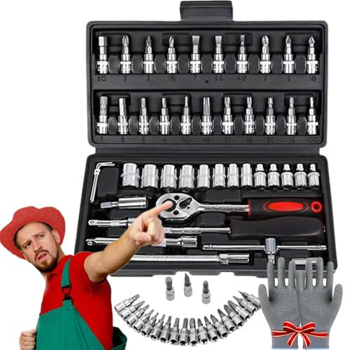 Cordless Electric Slim Ratchet Set, Slim Rechargeable Ratchet, 46 Piece 1/4-Inch Vessel Cordless Electric Slim Ratchet Set, Power Ratchet Wrenches for Car Automotive Repair (Black)