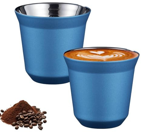 Pasdrucn Set of 2 Stainless Steel Espresso Cups, Thick-Walled, 80 ml Espresso Cups Made of Stainless Steel, Espresso Cups, Coffee Cups, Espresso Cups Made of Stainless Steel, Stainless Steel Espresso
