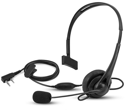 SAMCOM HSK01 Overhead Walkie Talkie Headset with Boom Mic, Noise Reduction Two Way Radios Headphone, Compatible with Baofeng Retevis Kenwood Radio (Single Sided, Black, 1 Pcs)