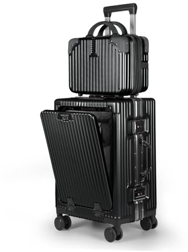 MERCURY TEXTIL - Valise de cabine avec trousse en polycarbonate et ABS, Valise multifonction avec USB et ouverture frontale avec plusieurs compartiments et roues doubles à 360°, Noir , Valise