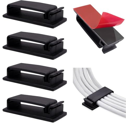 pangutheos 50 Pezzi Clip per Cavi, Fermacavo Adesivo, Organizer Cavi Scrivania per Cavo Ethernet PC TV di Casa e Ufficio (Nero)