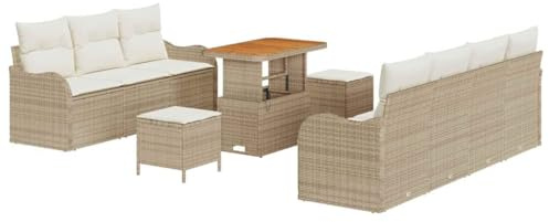 vidaXL Garten-Sofa-Set 10 pcs Beige und Creme 90 x 55 x 71 cm, Verstellbare Füße, modulares Sofa-Set für draußen, Moderne Rattan Lounge, vielseitiger ESS- und Entspannungsbereich