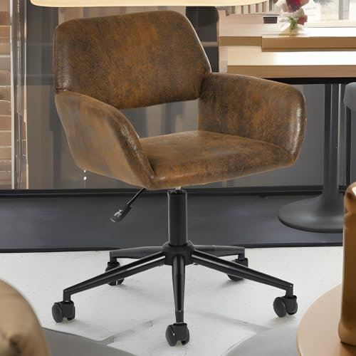 HOMYLIN Esszimmerstühle mit Rollen, höhenverstellbar, 360-Grad-Drehgelenk, bequeme Armlehnen für modernes Esszimmer, Braun