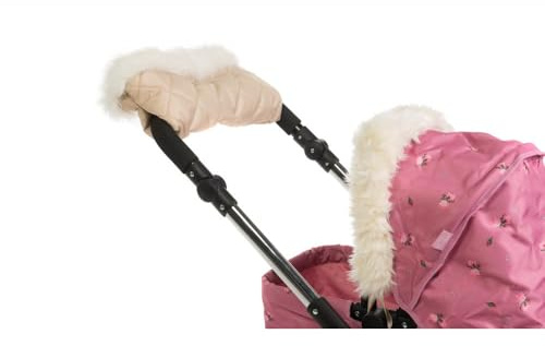 Roma Puppenwagen Pelz Handmuff, gesteppt Creme mit Fellbesatz, Universal Puppen Kinderwagen Handwärmer