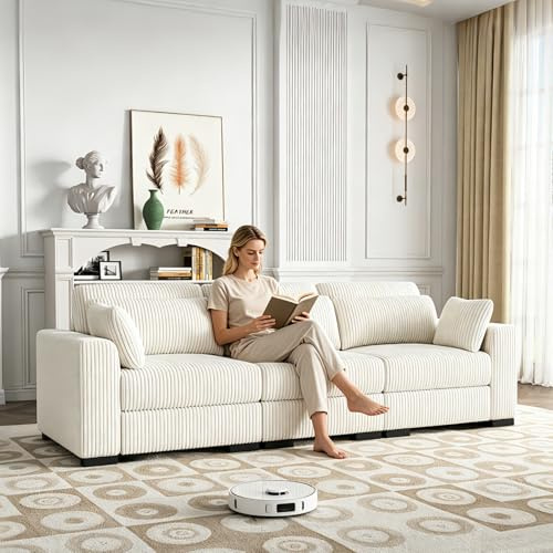 YNYHTER 3-Sitzer-Sofa, gepolstertes Wohnzimmer-Cheslong-Schlafsofa, Chaiselongue, modulares Boden-Schlafsofa, umwandelbares Samtsofa mit Kissen (Beige, 3 Sitzer)