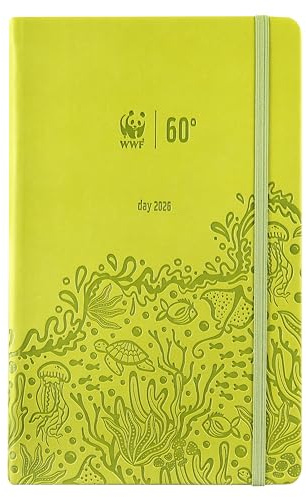 WWF, Large - Tageskalender 2026 12 Monate, mit Gummiband und doppeltem Lesezeichen, 352 Seiten, mit Kalender und Planer 2026-13 x 21 cm, Grün