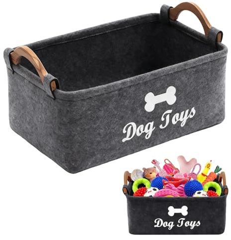 Vrexziy Dog Toy Basket with Handle, 18x38x25cm Foldable Felt Storage Basket