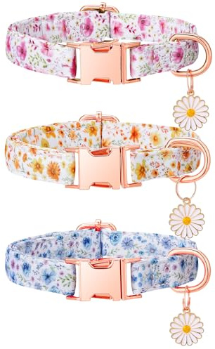 Smivyhp 3 Stück Hundehalsband mit Blumen-Muster, Hunde Halsbänder | Metall-Sicherheitsverschluss,Verstellbares Welpenhalsband mit Gänseblümchen-Anhänger für kleine und mittlere Hunde