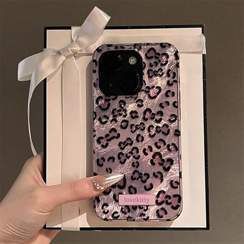 Reownest Kompatibel mit iPhone 15 Hülle, Niedliches Gepard Leopard Muster im Retro-Design, Weiche Glitzer Bling TPU Stoßfeste Schutzhülle Bumper Ästhetische Handyhülle – Lila