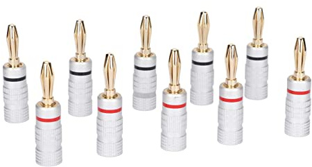 Fockety Lautsprecher-Bananenstecker, 24-Karat-Gold-Doppelschraubverriegelungsstecker – Farbcodiert, Einfache Installation für AV-Receiver – 10 Stück