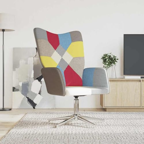 Hoopleep Relaxsessel Patchwork Stoff, drehbarer Loungesessel für Wohnzimmer und Schlafzimmer, gemütlicher Lesesessel, bequemer Polsterstuhl für den Innenbereich, 62x68x98 cm