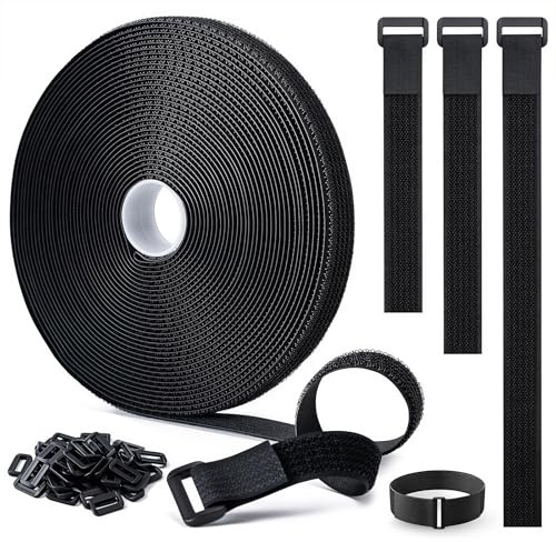2cm x 10m Klettband mit 50 Schnallen Schneidbarer Wiederverschließbare Kabelbinder Klett Schwarz Kabel Klettband Klettbänder Rolle für Kabel Schläuche Rohre