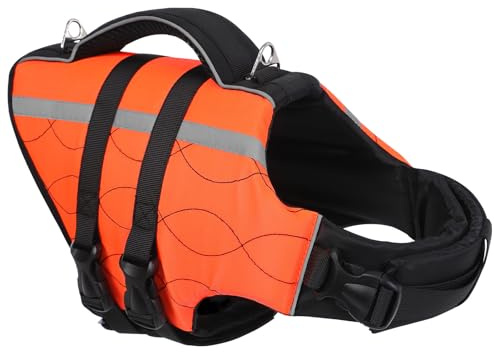 KONVINIT Salvagente Cane Giubbotto di Salvataggio per Cani Taglia Media, con Protezione al Collo e Ricamo Unico, Rinforzato, con Maniglia e Riflettenti,Dog Life Jacket