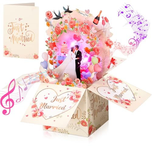 Wedding Card with Music and Light, Just Married 3D Pop Up Wedding Cards