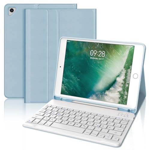 IVEOPPE Hülle mit Tastatur für iPad 6. Generation 9.7 Zoll, Magnetisch Abnehmbarer QWERTZ Bluetooth Tastatur für iPad 6 Gen 2018, 5. Gen, Pro 9.7, Air 2 & 1, Blau