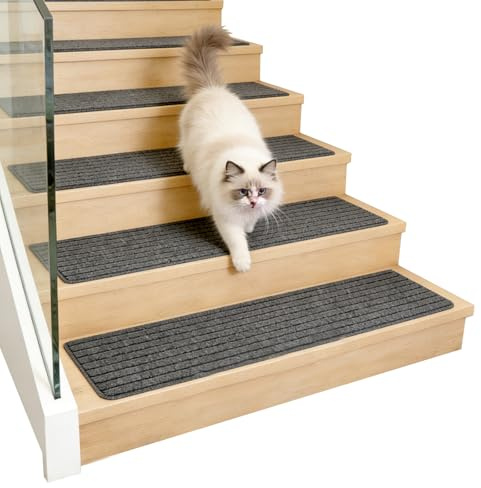 15 Stück Treppenstufen Teppich Selbstklebend, 75x20 cm Teppich Stufenmatten für Holztreppen, Teppich Treppe rutschfest Waschbar Dick & Geräuschdämmend für Haustiere und Familien (Schwarz)