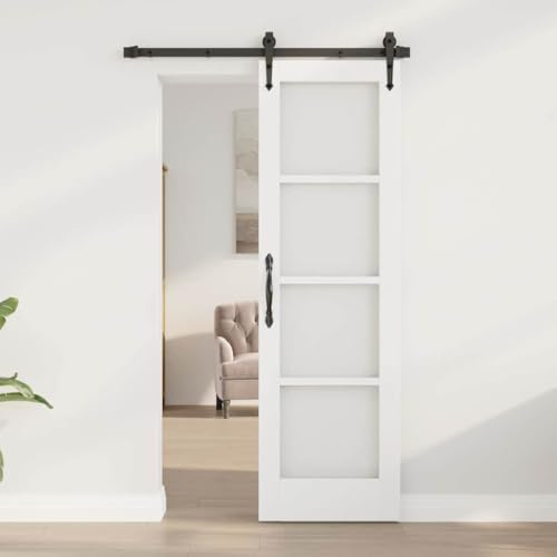 Moderne Innentür, weiß, 61 x 198,5 cm, mit Glas aus massivem Kiefernholz, glattes rechteckiges Design, für Schlafzimmer, Wohnzimmer, Küche, Garage, grundiert, unlackiert