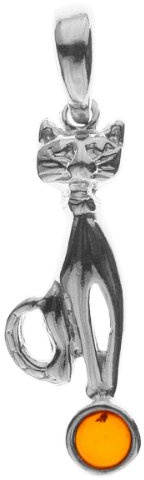 InCollections Damen-Anhänger 925/000 Sterlingsilber mit Bernstein, Katze 0010200620890