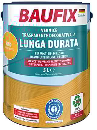 BAUFIX Lasure déco longue durée pin, satinée brillante, 5 litres, Lasure pour bois, Lasure de protection du bois, pour intérieur et extérieur, pour nombreux bois de résineux / feuillus
