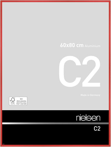 nielsen Bilderrahmen, 60 x 80 cm, Aluminium, Rot glanz, Posterrahmen zum Aufhängen im Hoch- & Querformat, Echtglas, C2