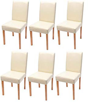 6er-Set Esszimmerstuhl Stuhl Küchenstuhl Littau - Kunstleder, Creme, helle Beine