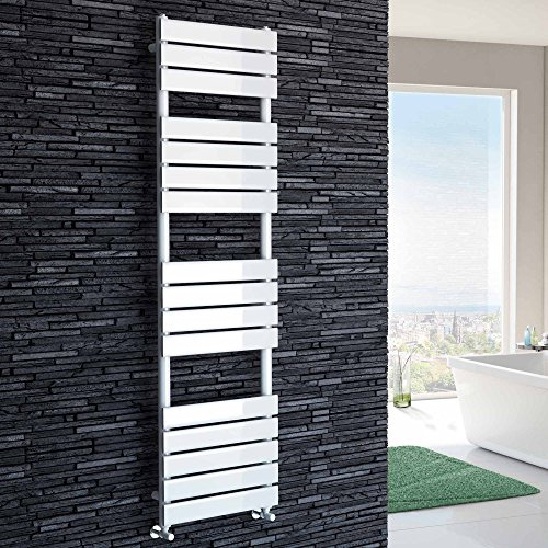 iBathUK Zerith Wall Mounted Flat Panel Heated Towel Rail, 16 Column Slim Flat Steel Hydronic Central Heating High Thermal Output Designer Bathroom Towel Radiator in Matt White, 1600 × 450mm